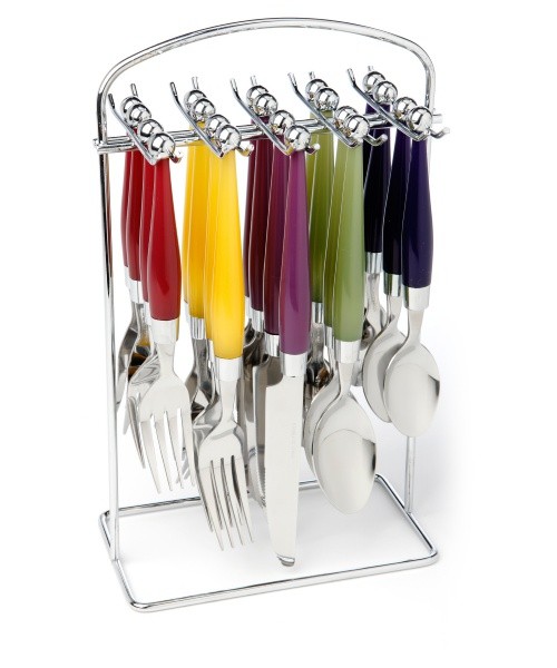 20 Piece Rainbow Kitchen Silverware Flatware Set With Hanging Rack