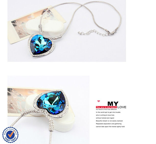 送料無料ビッグハートローズネックレス、 青い色2014年金メッキの水晶のネックレス問屋・仕入れ・卸・卸売り