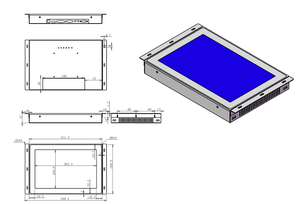 12 inch high brightness touch monitor