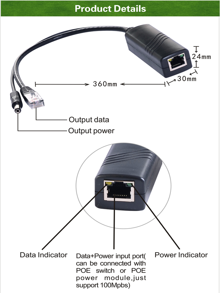 孤立dc12v/1.5-2a15.4ワットhisourcepoe光スプリッタ、 poeインジェクタアプリケーションセキュリティのために仕入れ・メーカー・工場