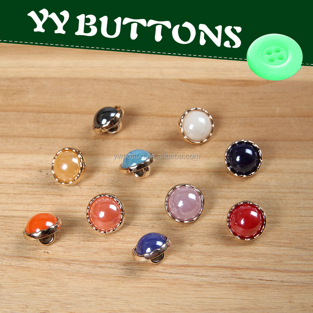 colorful round shank resin pearl button with gold rim