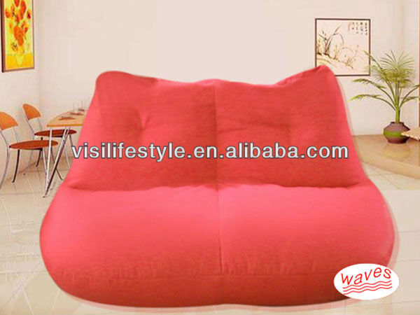 赤リップ形状2人豆袋の椅子ソファーのラウンジ、 豆袋のカバー仕入れ・メーカー・工場
