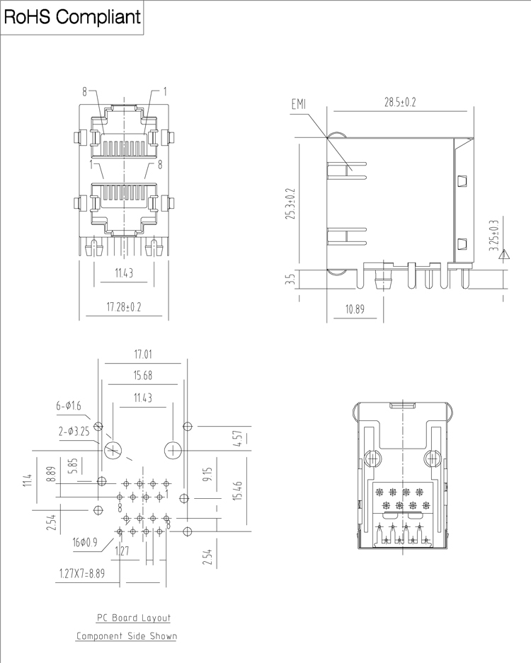 シールドrj458p8c2x1の直角pcbモジュラージャック仕入れ・メーカー・工場