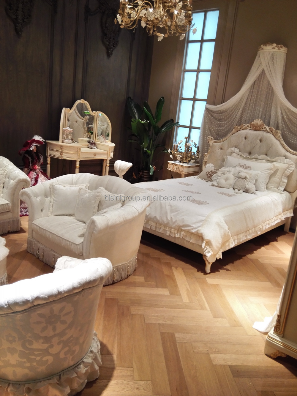 Europese stijl kinderen prinses kaptafel, antieke houten dressoir ... Slaapkamer set goud