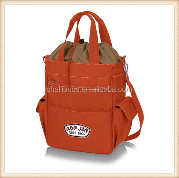 Fasionable Drawstring Closure Tote Cooler Bag With Two Side Pockets