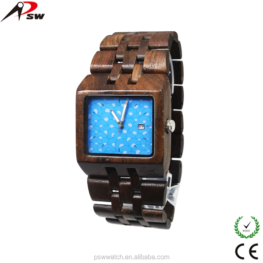Japan movt square wood watch face support logo custom wooden watch
