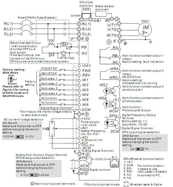 VFD015V43A-2 Wiring
