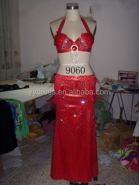 セクシーで赤いベリーダンスの衣裳、腹段階の衣裳、ベリーダンスの性能の摩耗問屋・仕入れ・卸・卸売り