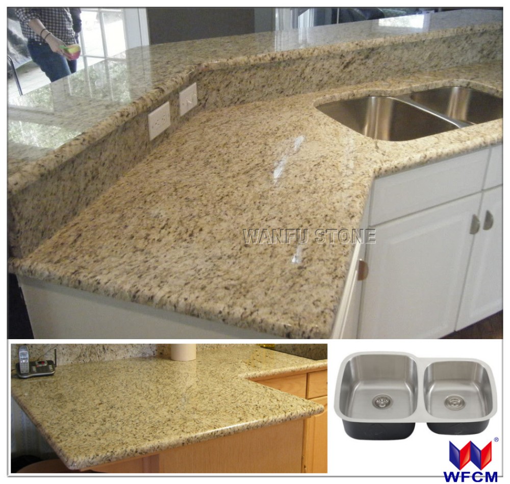 Double Ogee Edge Gold Granite Countertop With Stainless Steel