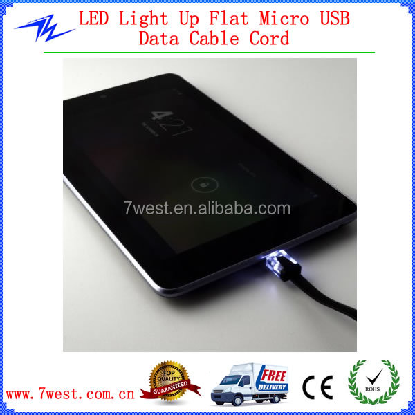 1/2/3m目に見える色フラットマイクロusb同期データケーブル充電器のためのledライト付きサムスン/htc/モト問屋・仕入れ・卸・卸売り
