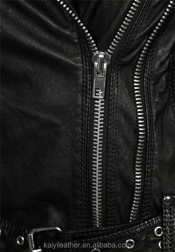 取り外し可能なベルトダブルジッパー女性岩黒タイトなレザージャケット仕入れ・メーカー・工場