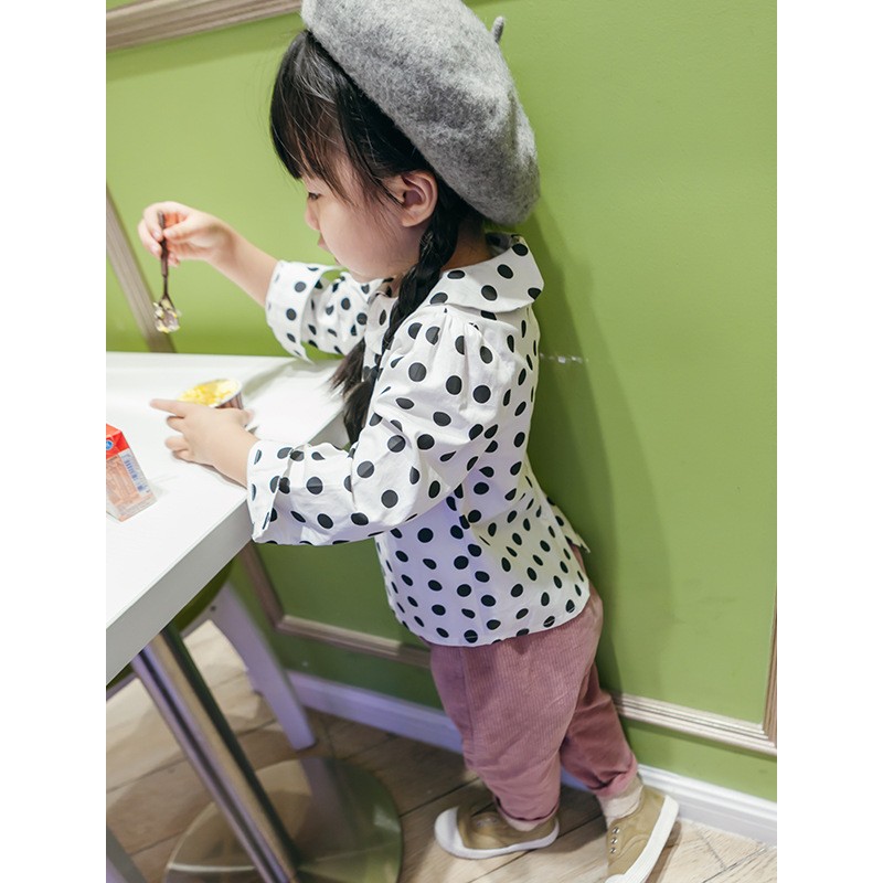 YD3236newデザイン子供シャツドットプリントかわいい女の子シャツ仕入れ・メーカー・工場