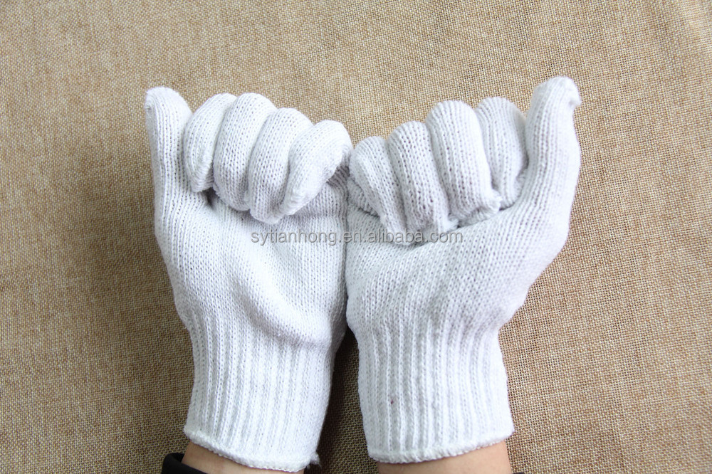 7/10ゲージ白ニット綿の手袋メーカー中国で/レディースファッション綿の手袋仕入れ・メーカー・工場