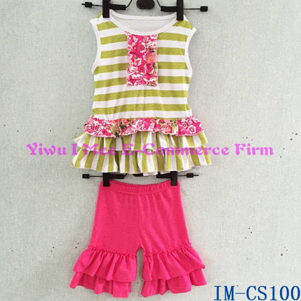 Persnicketyアンカーが付いているスタイリッシュの子の服の子供の白いシャツ一致青色ドットフリルショートパンツ衣装7月4日im-cs094用のセット仕入れ・メーカー・工場