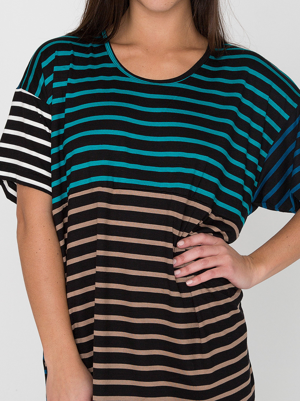 女性のバットウィングコントラスト色のストライプのtシャツ卸売問屋・仕入れ・卸・卸売り