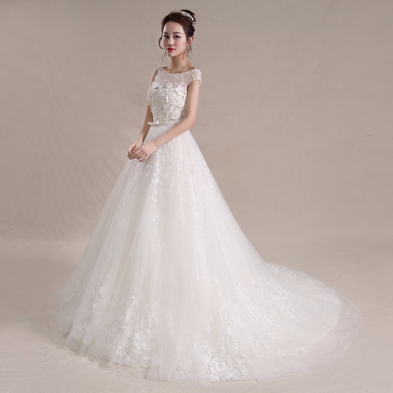 2017 Short Sleeve 3d Flower Ivory Brazil Lace Applique Wedding
