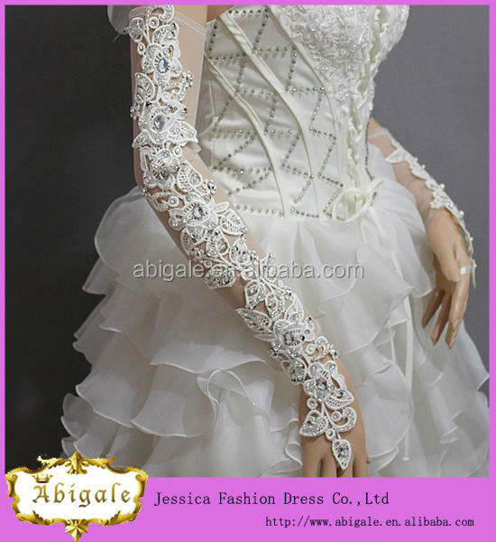 新しいデザイン2015エレガントな白い花嫁ダイヤモンド付き手袋フィンガーレスのレースのウェディング問屋・仕入れ・卸・卸売り