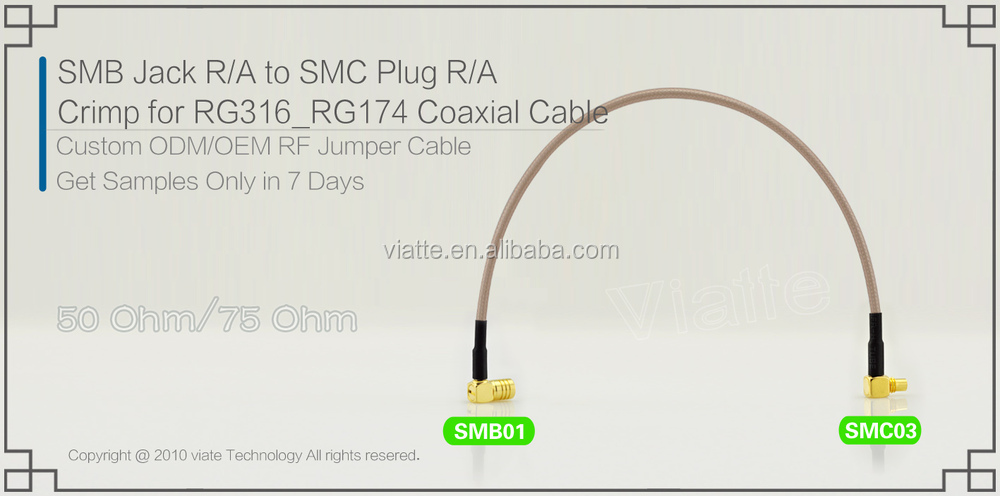 Smbジャック/smcにメス直角プラグ/rg316_rg174オス直角圧着用同軸ケーブルのコネクター仕入れ・メーカー・工場