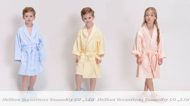 子供の綿のワッフル西部クイック- 乾燥バスローブ着物えり安価で快適な子供たちには、 バスローブgvkbr1018卸売仕入れ・メーカー・工場