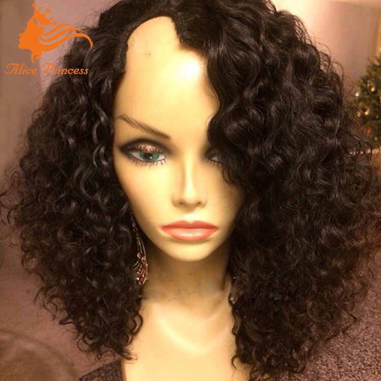 Unprocessed Human Hair U Part Wig Virgin Malaysian Hair Kinky