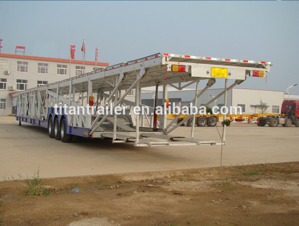 3 axle car transport truck trailer , vehicle car carrier semi trailer for sale