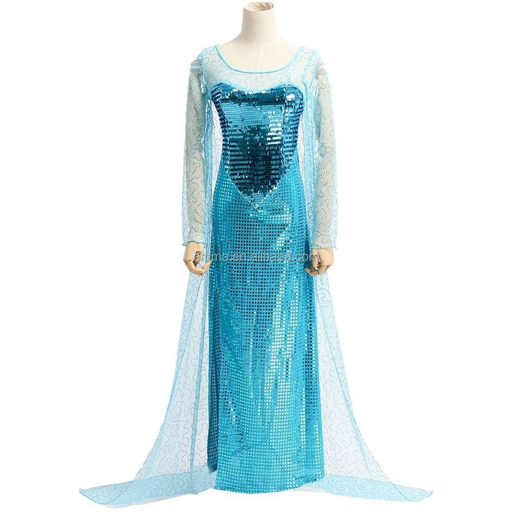 Bleu Ã©lÃ©gant couronnement robe cosplay pour adultes robe congelÃ©s ELSA cost...