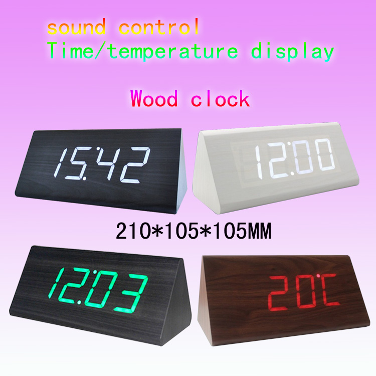 三角形デジタル木製時計、 木製クロックledアラーム問屋・仕入れ・卸・卸売り