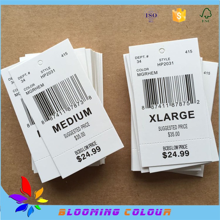 New China White Hang Tag Designs With Black Word And Price Tag For