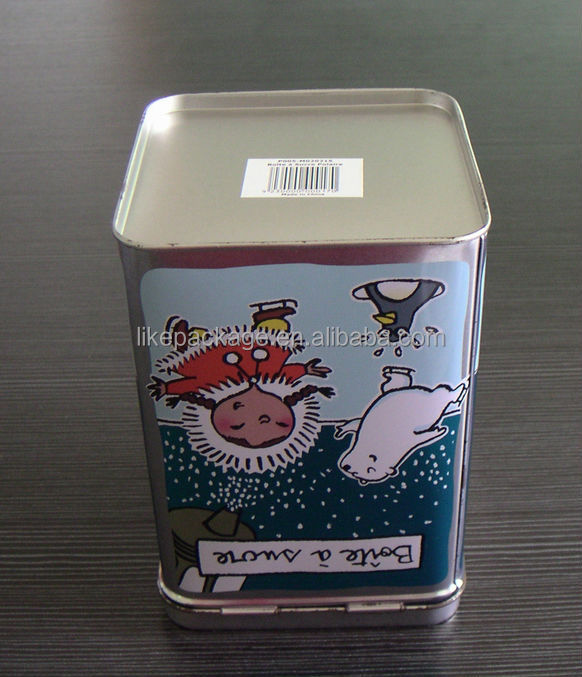 square shape tea tin box with hinged lid