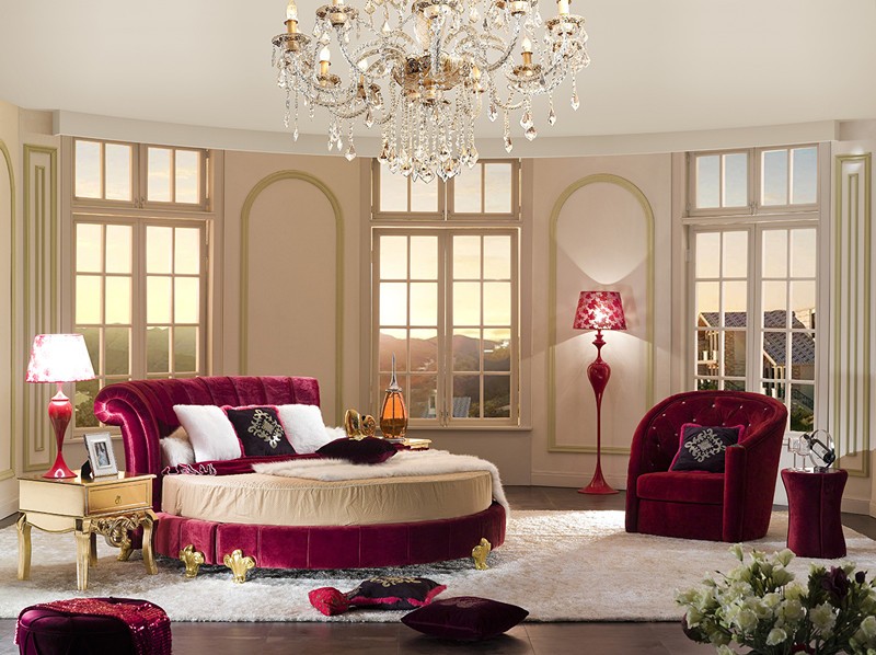 新しいクラシック新しいデザイン赤生地ラウンドベッドホテル寝室家具DHR01仕入れ・メーカー・工場