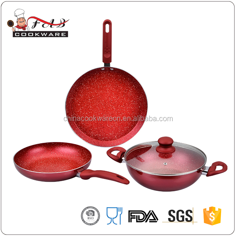 Authentic Kitchen Cookware Set Made In China Marble Coated Flame Red