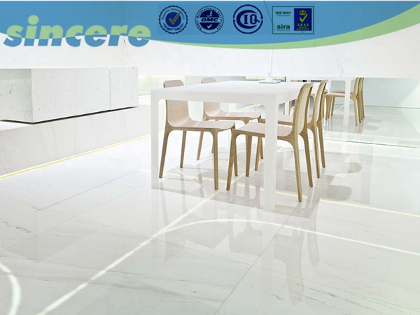 azulejo pulido súper brillante piso de porcelanato blanco-Cerámica