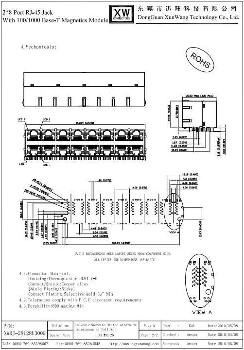 複列の2x88ポートrj45pcbジャックコネクタの価格仕入れ・メーカー・工場