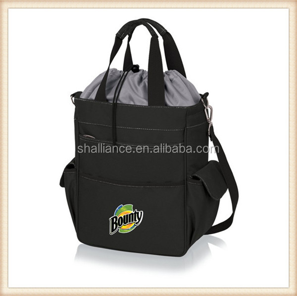 Fasionable Drawstring Closure Tote Cooler Bag With Two Side Pockets