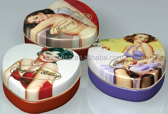 gorgeous attractive printing heart shape for love candy tin box, chewing gum tin can