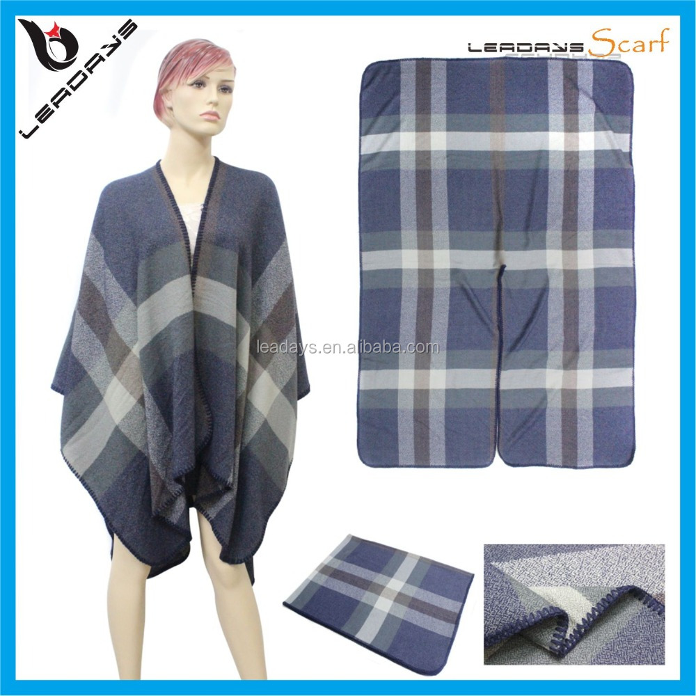 latest 2015 tartan plaid kimono poncho cashmere