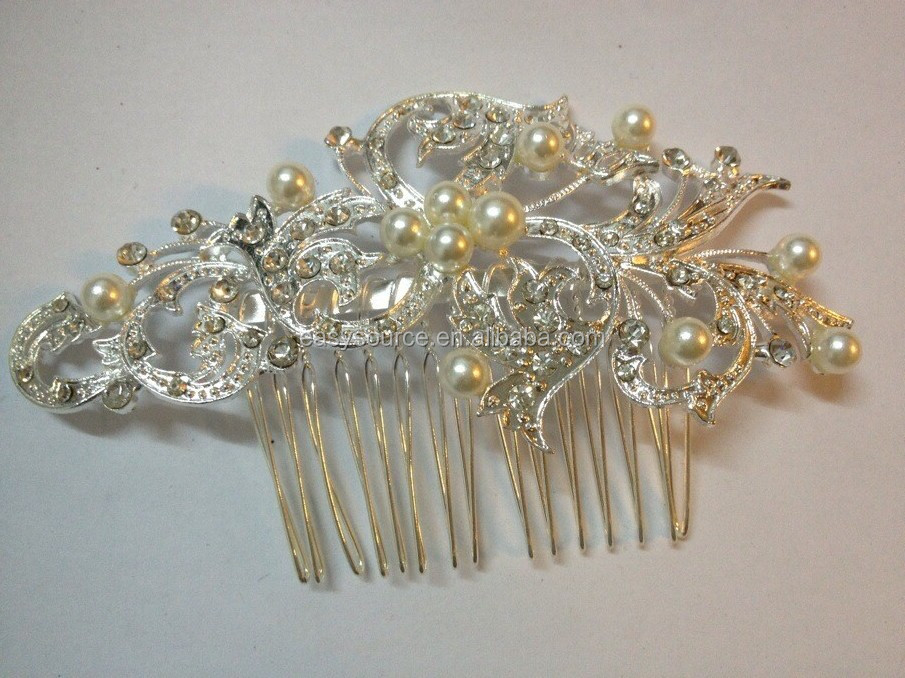 ファッション偽もの真珠2014年ラインストーンの女の子の結婚式装飾的な毛の櫛仕入れ・メーカー・工場