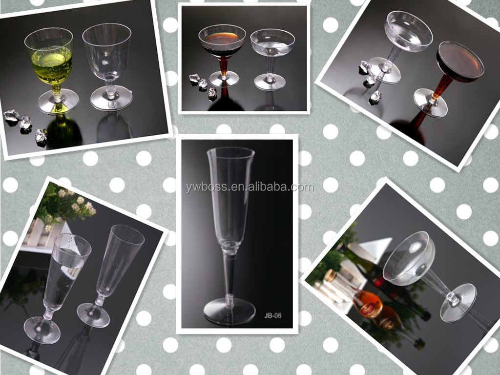 Transparent clear and colored disposable plastic champagne glass biodegradable