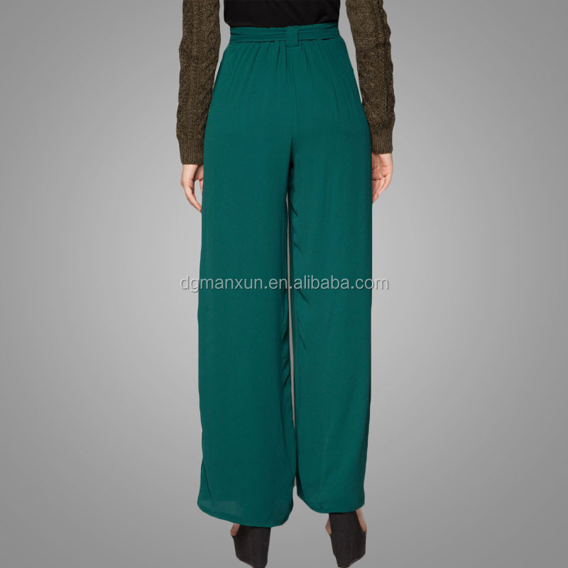 High waist casual chiffon palazzo pants trousers with pocket