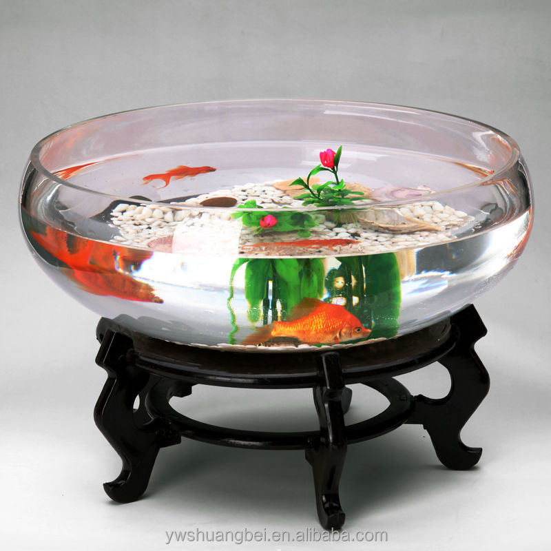 2015 New Design Round Clear Glass Open Mouth Fish Bowl Aquarium Fish