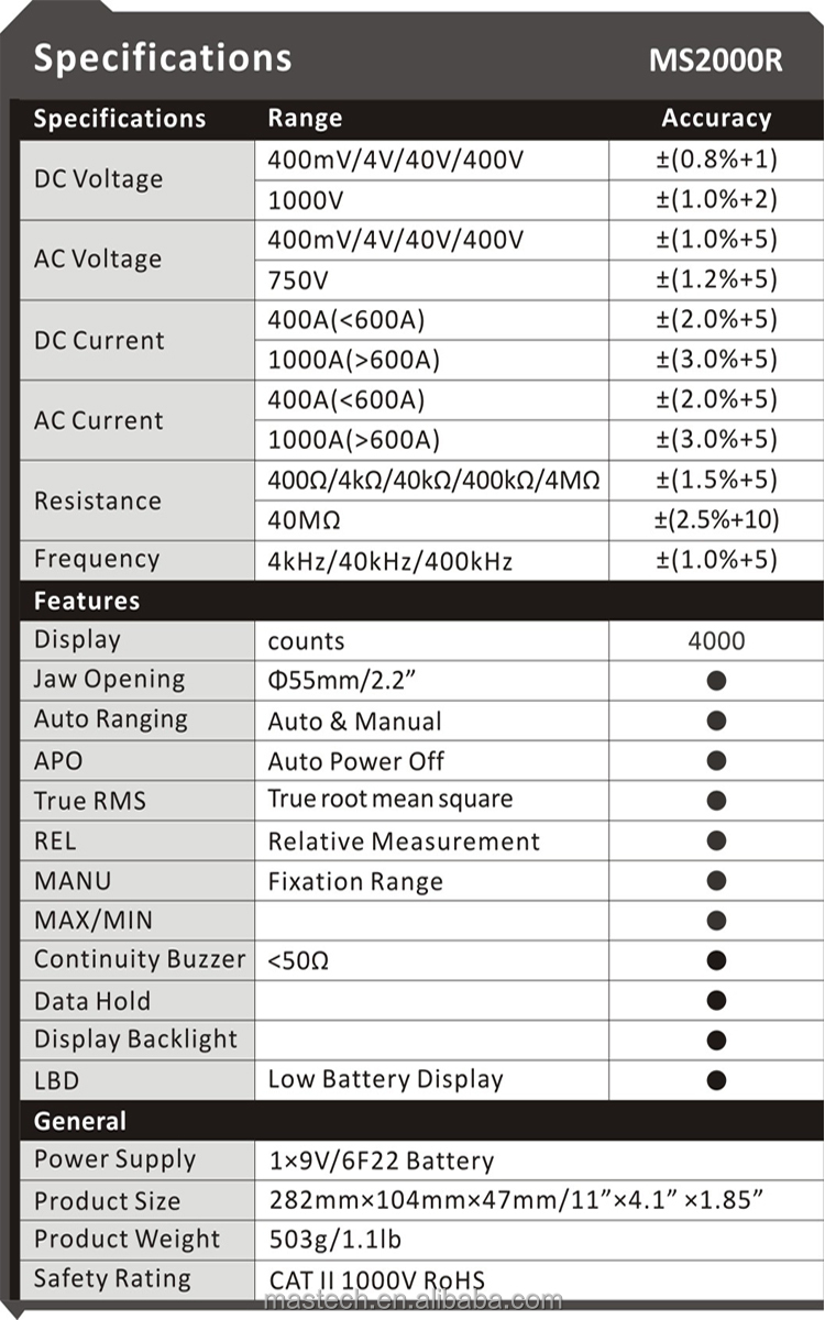 4000カウントオート- 至るまでac/ms2000rdcクランプメートル問屋・仕入れ・卸・卸売り