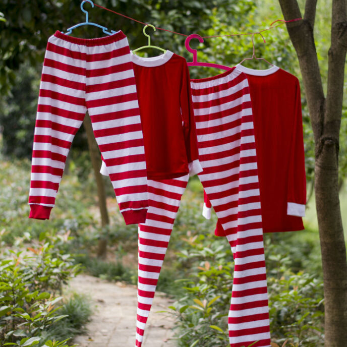 クリスマス赤のストライプ赤ん坊の衣類キッズパジャマセット女の子パジャマセットの男の子の子供寝間着ニット綿のママと赤ちゃんのパジャマ仕入れ・メーカー・工場