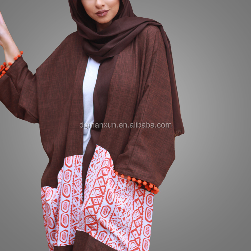 2017 fashion design printed pattern abaya dubai open linen abaya kimono muslim dress with pockets (4).jpg