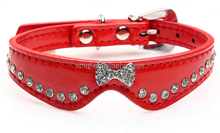 赤い細い革犬の首輪弓ダイヤモンドベルトが飾ら仕入れ・メーカー・工場