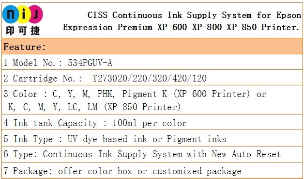 Ciss、 連続インク供給システムのためのエプソンプレミアム表現xp600xp-800p850プリンタ、 オートリセットチップ工場供給問屋・仕入れ・卸・卸売り