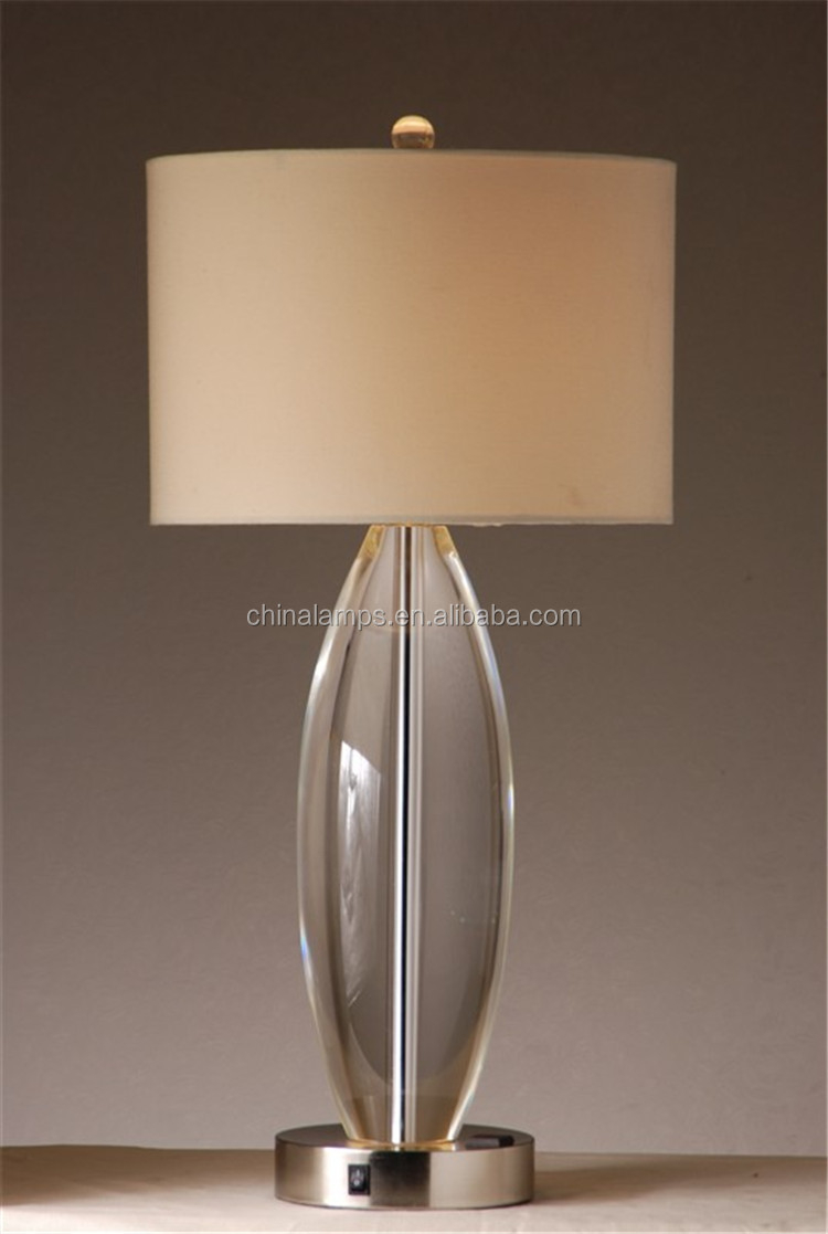 Modieuze ronde kristallen tafel lamp met witte cilinder lampenkap ...