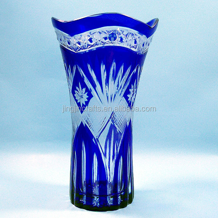 Best Selling Stock Cobalt Blue Bohemian Czech Crystal Glass Vase