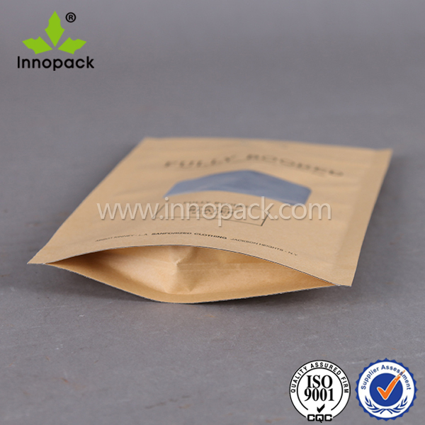 茶色のジップロッククリアウィンドウ付きクラフト紙袋を使用してハンドルにロゴプリント仕入れ・メーカー・工場