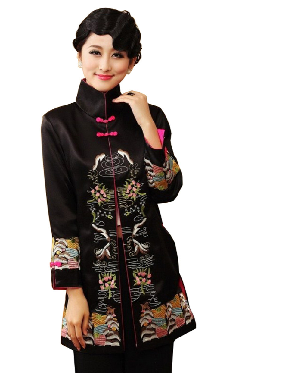 красный традиционный китайский одежда cheongsam qipao Тан блузка Топ длинный парча вышивка траншейные пальто для женщин, Свадебная одежда красный традиционный китайский одежда cheongsam qipao Тан блузка Топ длинный парча вышивка траншейные пальто для женщин, Свадебная одежда
