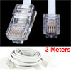 White RJ11 6P4C to RJ 45 8P8C Modular Telephone Extenstion Cable 3 m 10ft